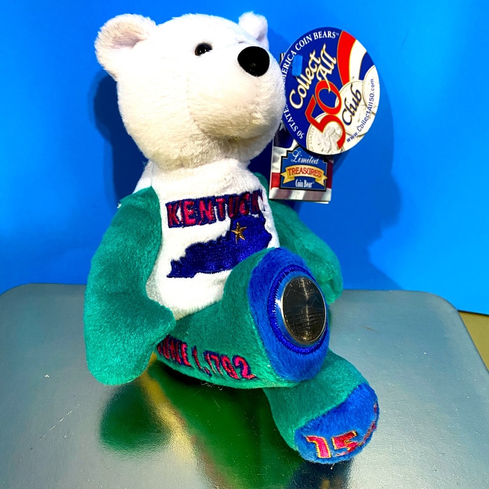 LIMITED TREASURES NWT KENTUCKY STATE COIN #15 BEAR PLUSH-TAGS & STATE QUARTER 8”